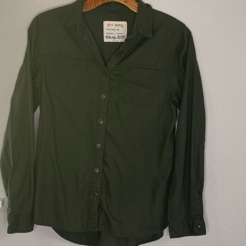 Army green button down top